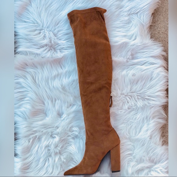 Qupid SIGNAL Brown Faux Suede Over Knee Sleek Boot - Picture 2 of 7